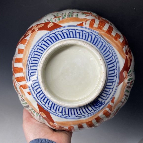 Antique 19th C. Meiji Era Japanese Porcelain Imari Bowl Scalloped Hand Painted - Picture 11 of 16